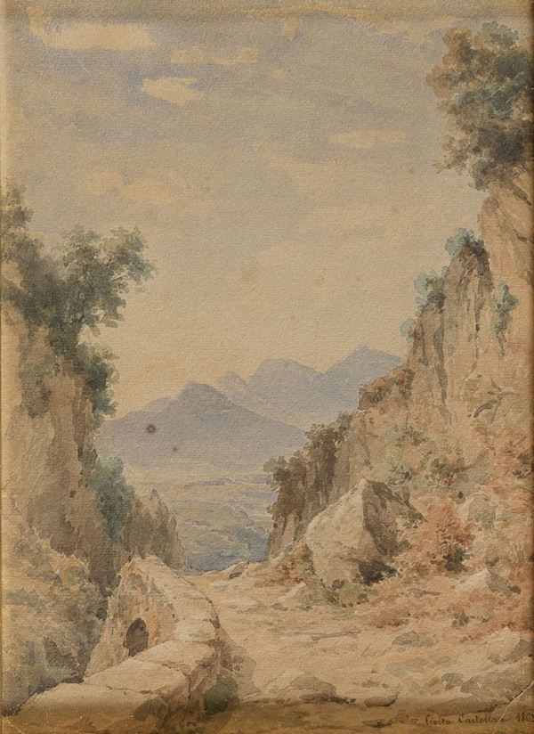 ACQUERELLO PAESAGGIO DI CIVITA CASTELLANA