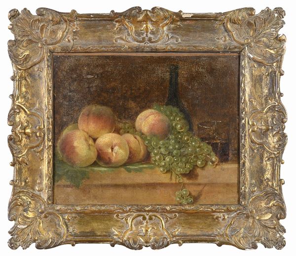 DIPINTO NATURA MORTA DI PESCHE E UVA