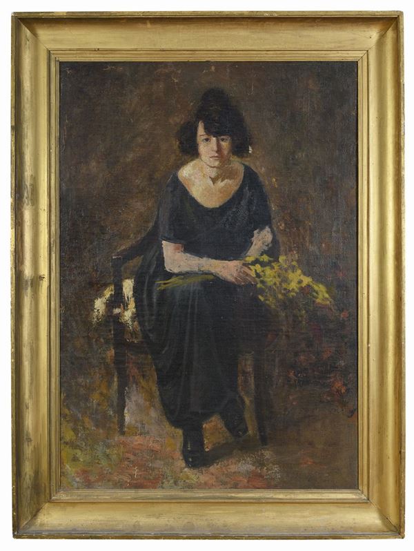 RITRATTO DI DONNA SEDUTA DI PITTORE IMPRESSIONISTA ITALIANO