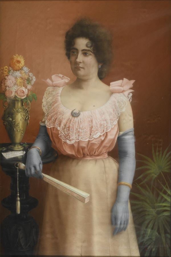 PASTELLO GIOVANE DONNA IN ROSA DI E. PERRAIN
