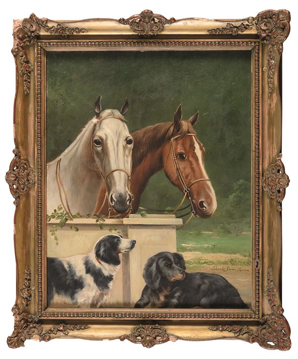 DIPINTO CAVALLI E CANI DI EDOARDO GIOJA