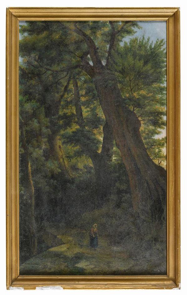 DIPINTO CONTADINA NEL BOSCO