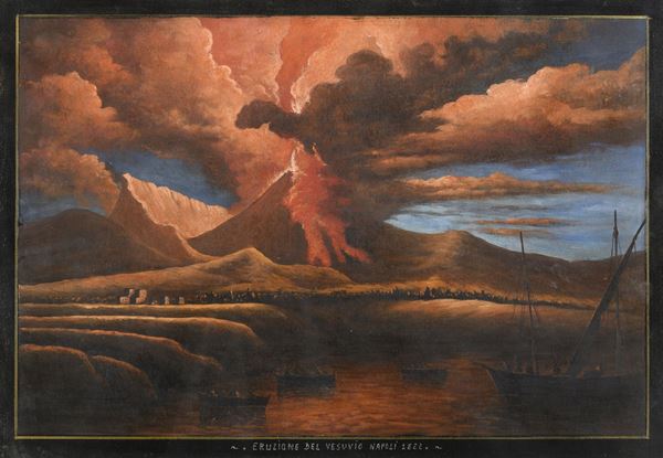 GOUACHE ERUZIONE DEL VESUVIO