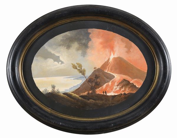GOUACHE ERUZIONE NOTTURNA DEL VESUVIO