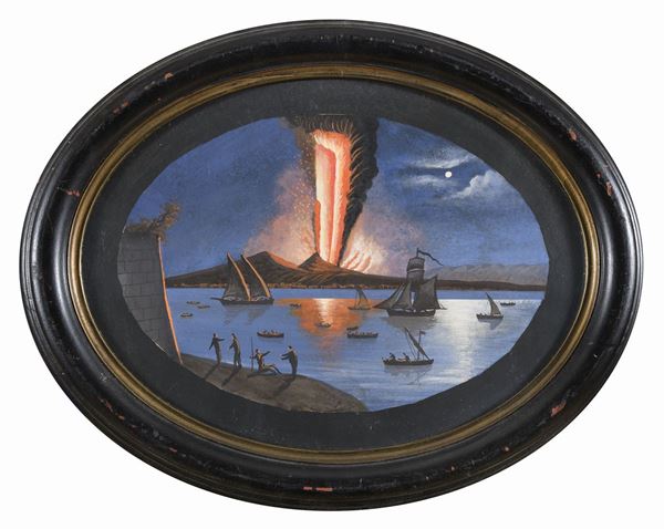 GOUACHE ERUZIONE NOTTURNA DEL VESUVIO