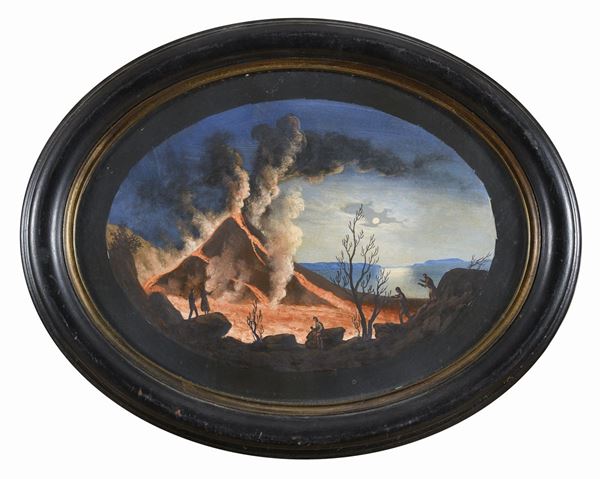 GOUACHE SOLFATARE CON ERUZIONE DEL VESUVIO