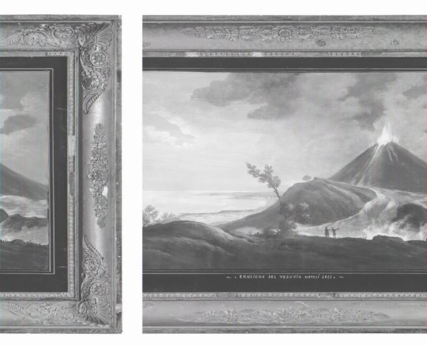 GOUACHE ERUZIONE DEL VESUVIO, NAPOLI 1822