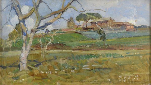 DIPINTO ALBERI E CASALE DI ALESSANDRO BATTAGLIA