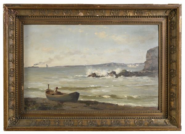 DIPINTO COSTIERA CON PESCATORE DI FEDERICO QUERCIA