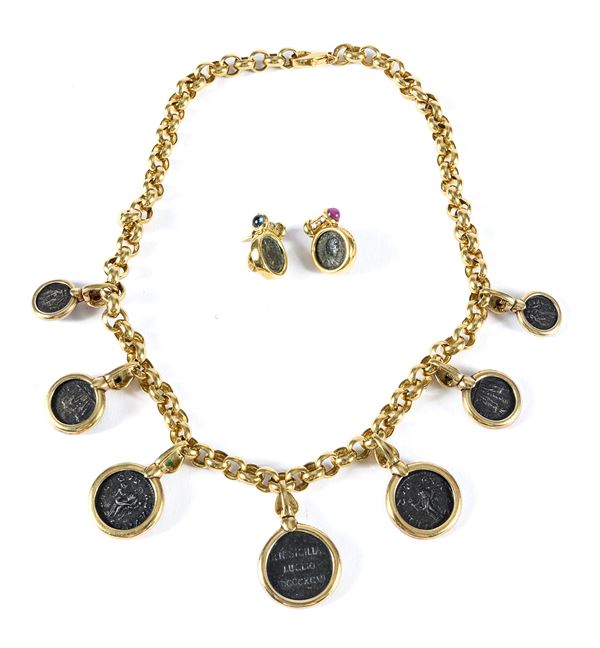 PARURE DI GIROCOLLO E ORECCHINI CON MONETE ROMANE