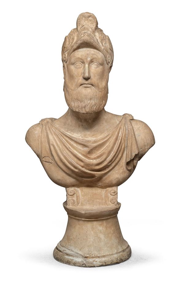 BUSTO DI CONDOTTIERO IN MARMO BIANCO DEL CINQUECENTO