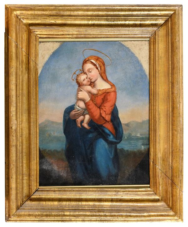 DIPINTO MADONNA COL BAMBINO DA RAFFAELLO