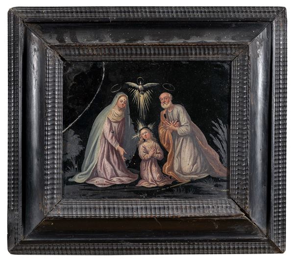DIPINTO SU VETRO SACRA FAMIGLIA