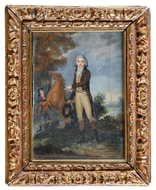 TEMPERA GIOVANE GENTILUOMO DI PITTORE INGLESE