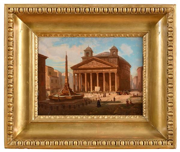 VEDUTA DELLA PIAZZA DEL PANTHEON DI PITTORE ITALIANO