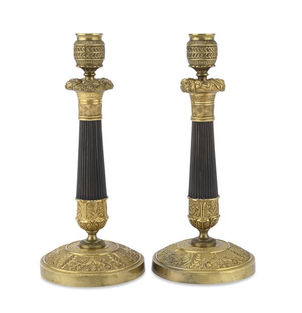 COPPIA DI CANDELIERI IN BRONZO, PERIODO IMPERO