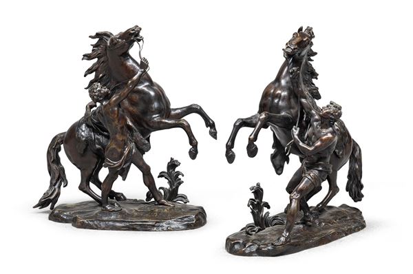 COPPIA DI BRONZI CAVALLI DI MARLY DI SEGUACE DI GUILLAUME COUSTOU