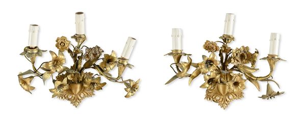 COPPIA DI APPLIQUES IN BRONZO DORATO