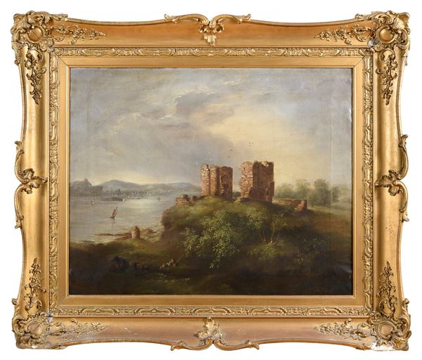 PAESAGGIO FLUVIALE CON ROCCA DI PITTORE INGLESE