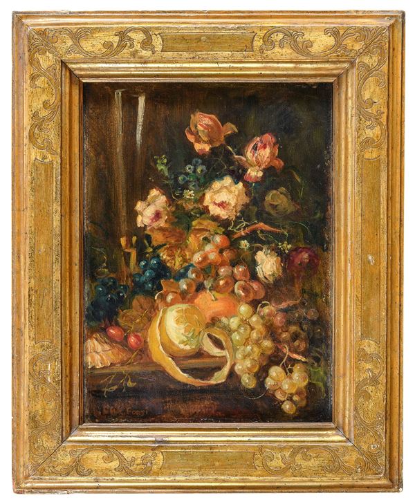 DIPINTO NATURA MORTA DI FIORI E FRUTTI