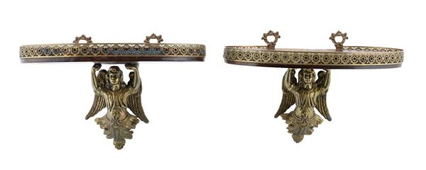 COPPIA DI MENSOLINE IN LEGNO E BRONZO
