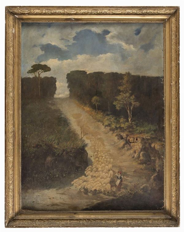 DIPINTO PAESAGGIO CON GREGGE