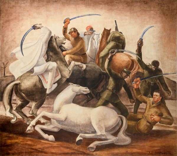 TEMPERA LA BATTAGLIA DI ANTONIO GIUSEPPE SANTAGATA, ANNI '30