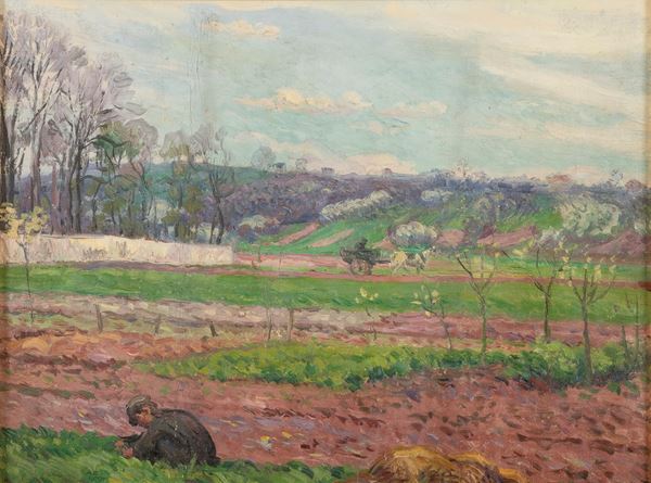 DIPINTO CONTADINI NEL CAMPO DEL NOVECENTO