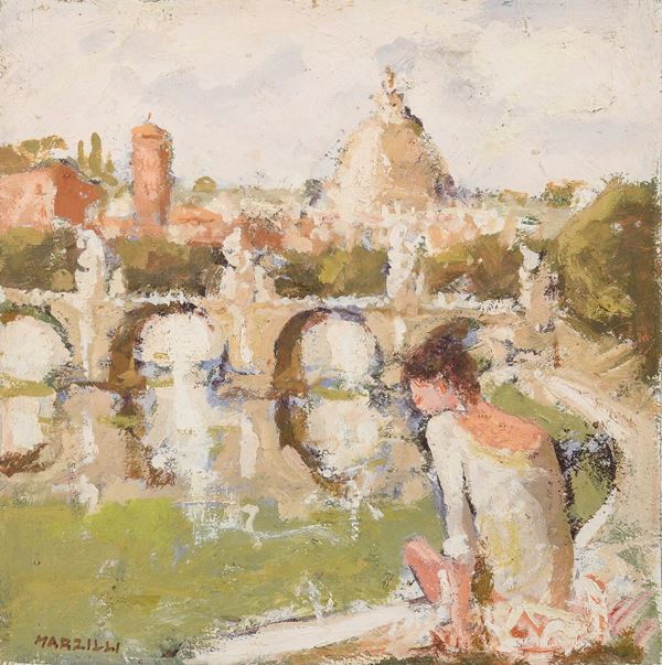 DIPINTO LUNGOTEVERE DI FRANCO MARZILLI