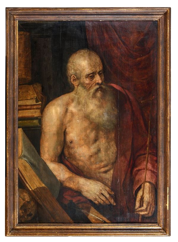 TAVOLA SAN GIROLAMO DI PITTORE FIAMMINGO DEL CINQUECENTO