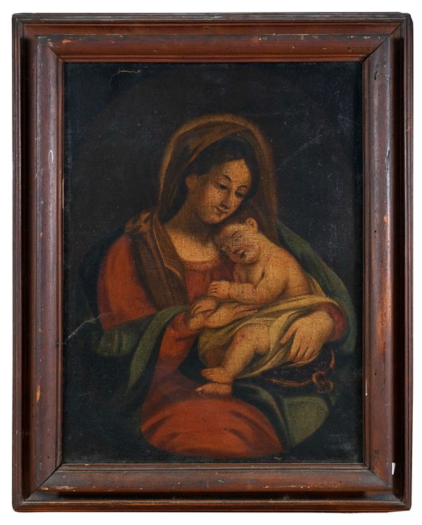 DIPINTO VERGINE COL BAMBINO DI PITTORE ITALIA CENTRALE