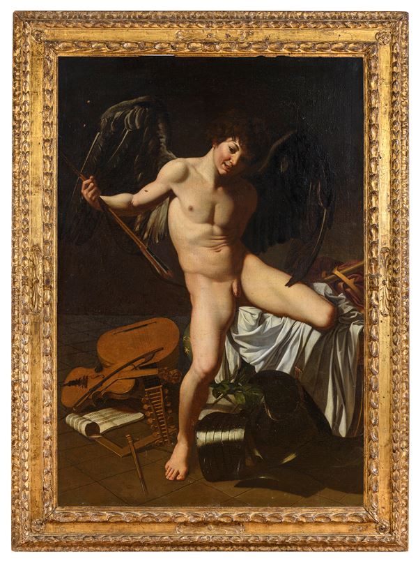 DIPINTO AMOR VINCITORE DI PITTORE ROMANO DEL SEICENTO