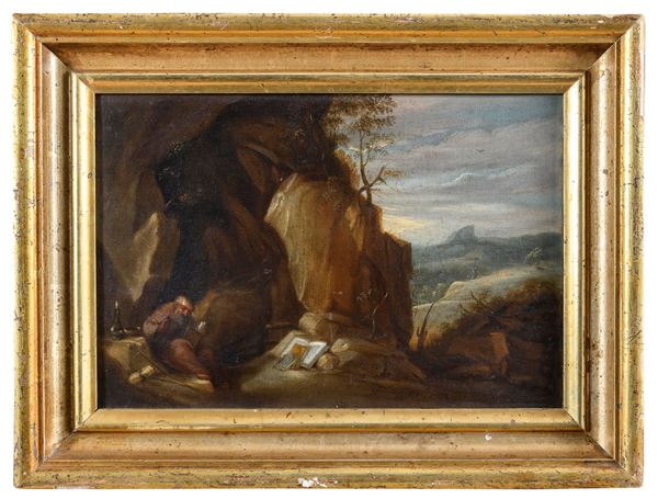 DIPINTO SANT'ANTONIO ABATE DI PITTORE FIAMMINGO DEL SEICENTO