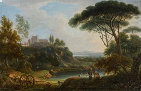 PAESAGGIO CON VIANDANTI ATTRIBUITO A HENDRIK VAN LINT