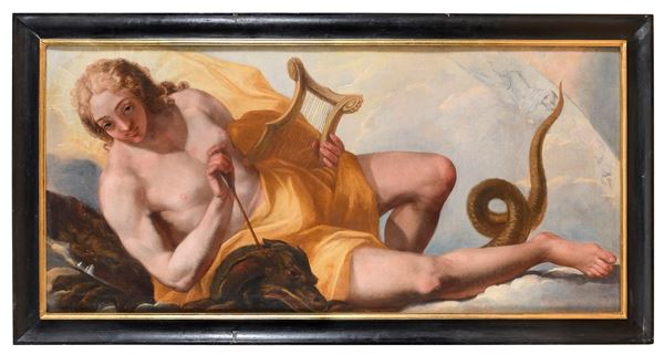 DIPINTO APOLLO TRAFIGGE IL PITONE ATTRIBUTITO A GREGORIO LAZZARINI