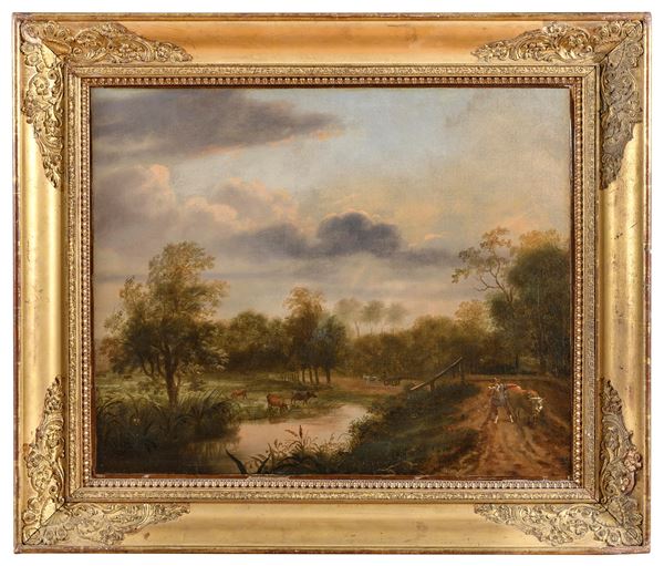 PAESAGGIO RURALE DI PITTORE INGLESE DEL SETTECENTO