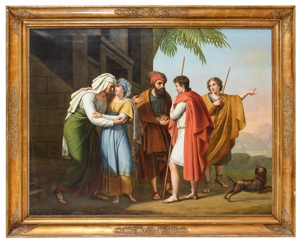 LA PARTENZA DI TOBIA DI PITTORE ITALIANO NEOCLASSICO