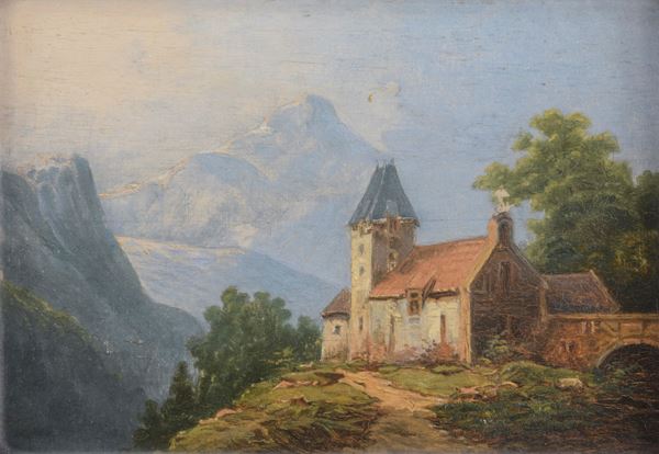 DIPINTO CHIESETTA IN MONTAGNA