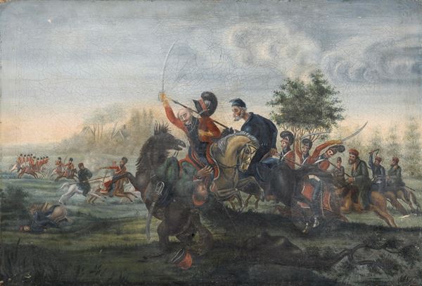 SCENA DI CAVALLERIE IN BATTAGLIA DI PITTORE RUSSO