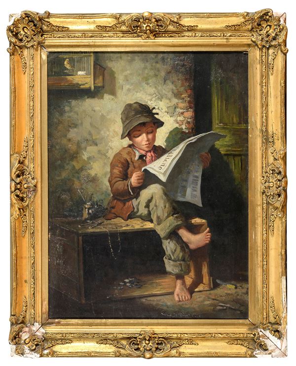 DIPINTO FANCIULLO COL GIORNALE