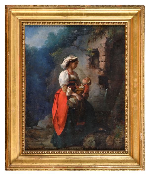 DIPINTO POPOLANA CON INFANTE DI AUGUSTO RATTI