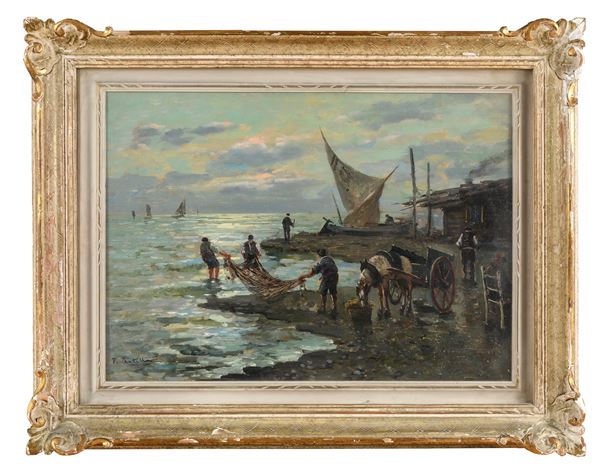 DIPINTO PESCATORI ALLE RETI DI FAUSTO PRATELLA