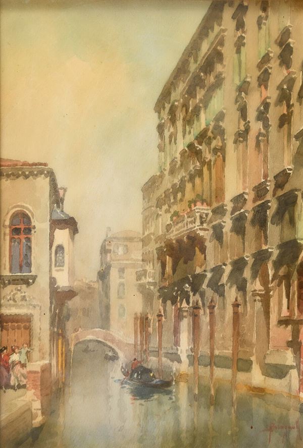 ACQUERELLO CANALE A VENEZIA DI EMANUELE BRUGNOLI