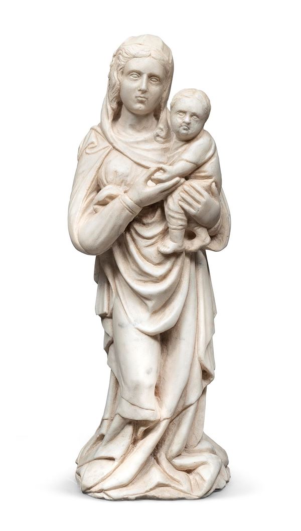 MADONNA COL BAMBINO IN MARMO DI SCULTORE SENESE