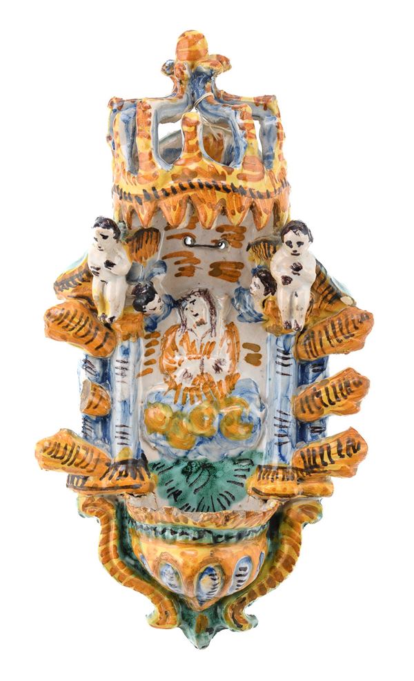 ACQUASANTIERA IN MAIOLICA, PRODUZIONE ISCHITANA