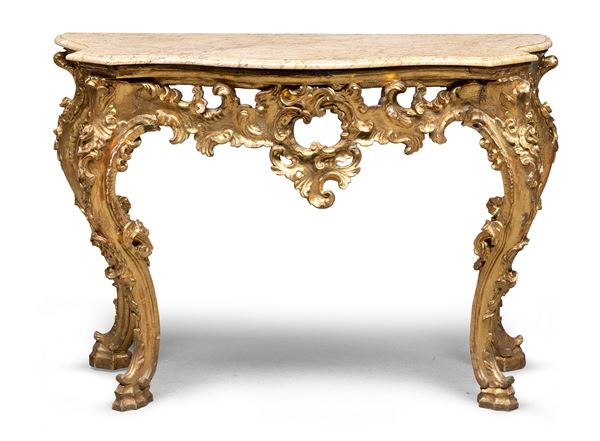CONSOLE IN LEGNO DORATO, PROBABILMENTE ROMA XVIII SECOLO