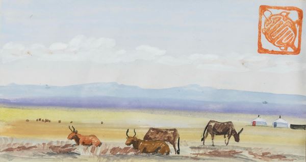 TRE TECNICHE MISTE DI SCUOLA DELLA MONGOLIA