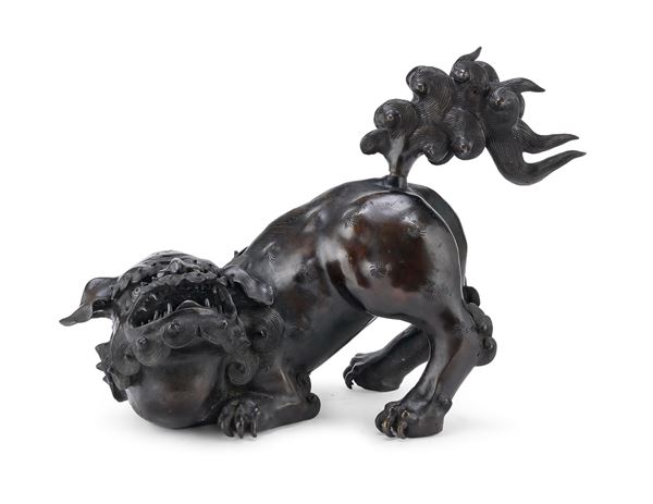 LEONE BUDDHISTA IN BRONZO, CINA FINE DINASTIA QING