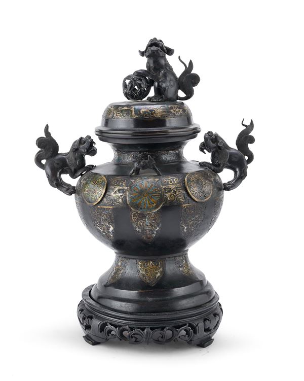 VASO IN BRONZO A SMALTI CLOISONNÈ, GIAPPONE XIX SECOLO