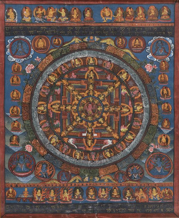 THANGKA MANDALA A TECNICA MISTA SU SETA